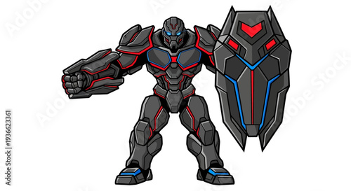 Futuristic Robot Warrior Standing.