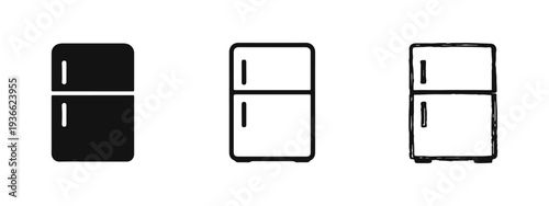 Refrigerator Appliance Icon Set in Solid, Outline, and Hand-Drawn Sketch Styles