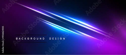 Abstract neon lines over dark background. Gradient purple, blue hues create futuristic feel. Minimalist design with text element below.