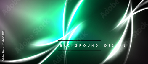 Abstract background features vibrant green, white lines. Dark shades dominate edges, creating dynamic visual effect. Modern design element.