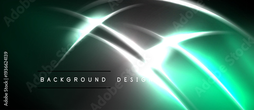 Abstract neon lines create dynamic flow. Dark background enhances bright green, white illumination. Modern design element.