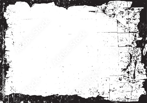 A3 Grungy distressed black and white textured paper background with torn border edges