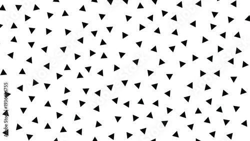 Minimalist seamless pattern featuring small black triangles randomly scattered across a clean white background.