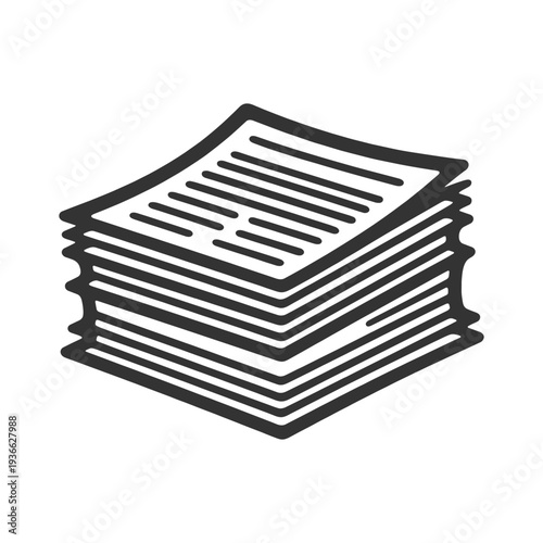 stacked pile of paper documents, symbolizing paperwork, administration, reports, office files, documentation sketch engraving generative ai vector illustration. Scratch board. Black and white image.