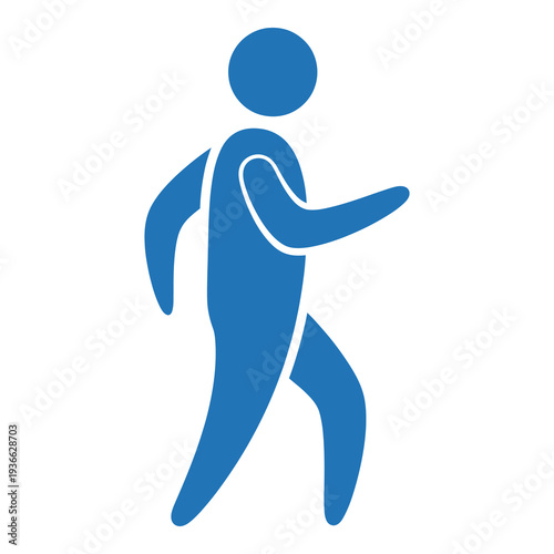 Blue stick figure running man in motion with arms and legs extended icon