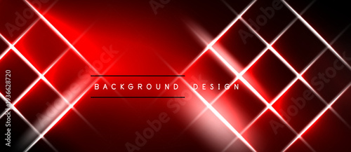 Red abstract background features bright diagonal lines forming diamond shapes. Center displays text background design. Dark borders frame vibrant illumination.