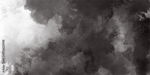Abstract black watercolor cloud texture background with dark ink wash gradient artistic smoke paint pattern.