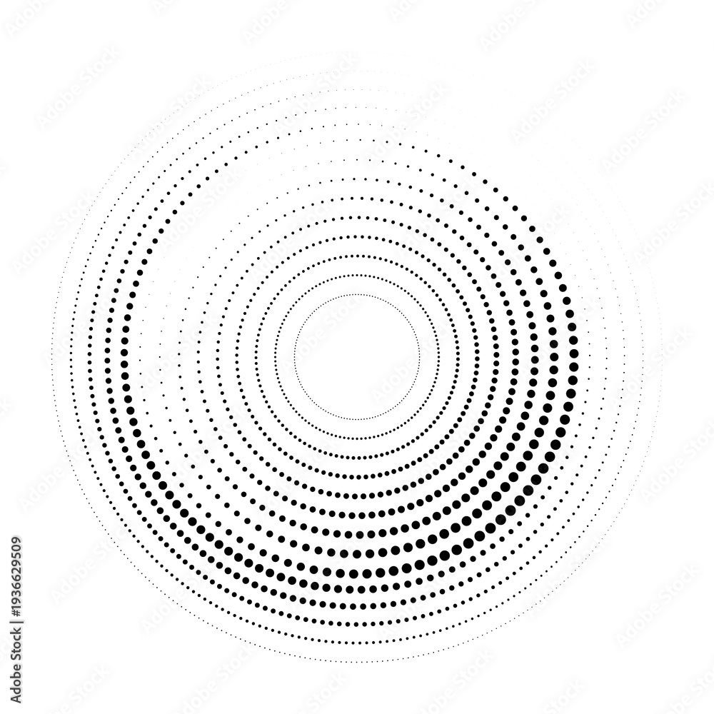Fototapeta premium Abstract Radial Halftone Dot Gradient Forming Dynamic Circular Dispersion Wave Pattern Design Element