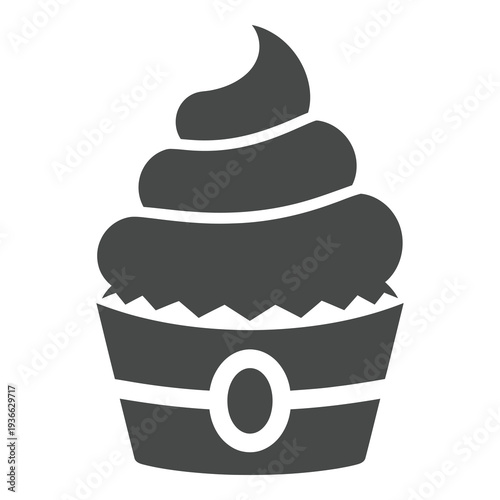 Gray cupcake icon with white accents and frosting on top isolated on white background icon