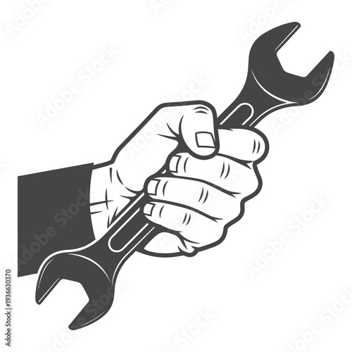 Hand holding adjustable wrench tool for fixing and repairing  closeup icon