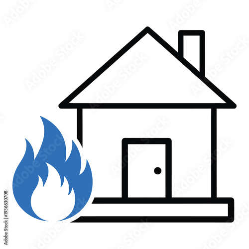 House on fire with flames burning outside the door  emergency situation icon