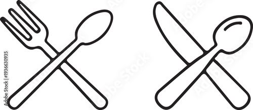 Crossed utensils illustration with fork spoon and knife on white background