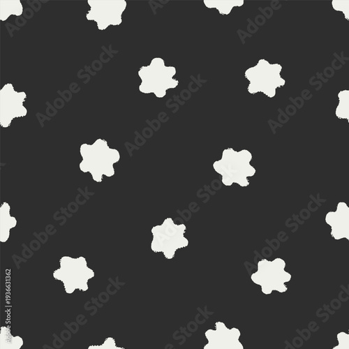 Flower, seamless black and white pattern. Abstract floral silhouettes, doodle...