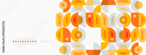 Abstract geometric pattern. Orange, yellow shapes repeat creating modern background. Minimalist design feels retro, stylish.
