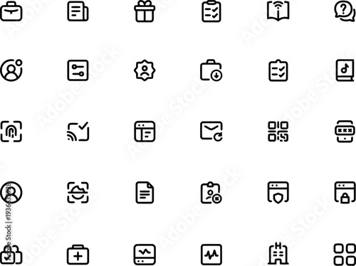 Business Document Workflow and Office Management Line Icon Set