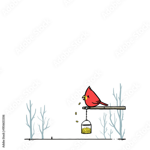 Cardinal Feeding at Window Feeder