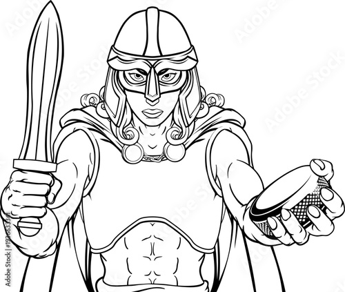 A female viking woman ice hockey sports team cartoon mascot