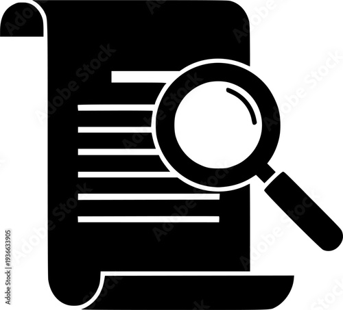 document with magnifying glass icon on transparent background for web and graphic design