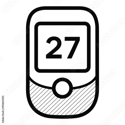 Simple black and white illustration of a mobile phone device with number twentyseven on screen icon