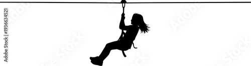 girl riding on a zip line silhouette vector illustration