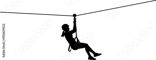 girl riding on a zip line silhouette vector illustration
