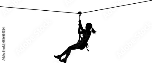 girl riding on a zip line silhouette vector illustration