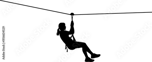 girl riding on a zip line silhouette vector illustration