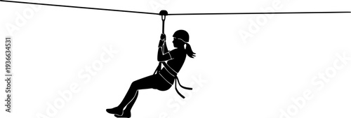 girl riding on a zip line silhouette vector illustration