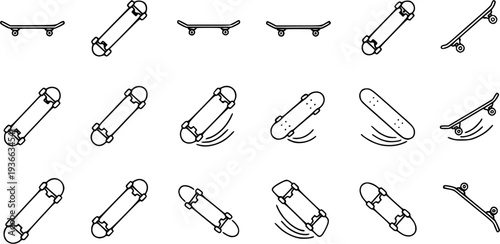 Simple linear skateboard icon: minimalist black and white outline design