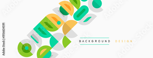 Abstract colorful shapes overlap, creating dynamic background. Text background design present, simple composition.