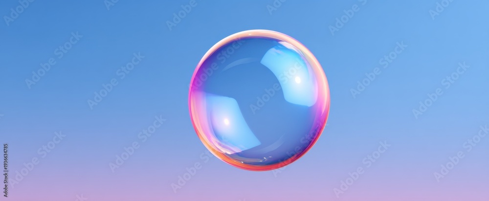 Fototapeta premium vibrant soap bubble drifting softly in a clear sunny sky backdrop