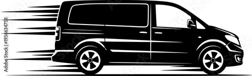 Fast black van travels quickly showing motion with racing lines image