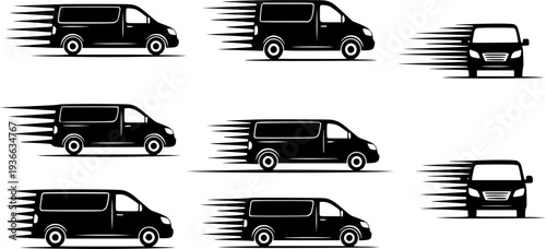 Fast black van travels quickly showing motion with racing lines image