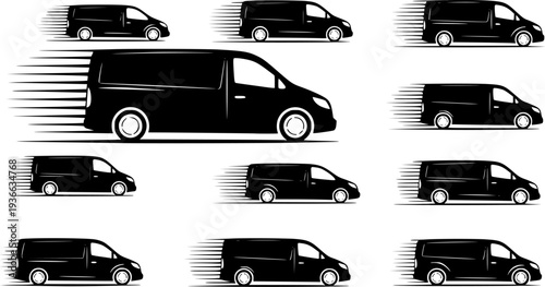Fast black van travels quickly showing motion with racing lines image