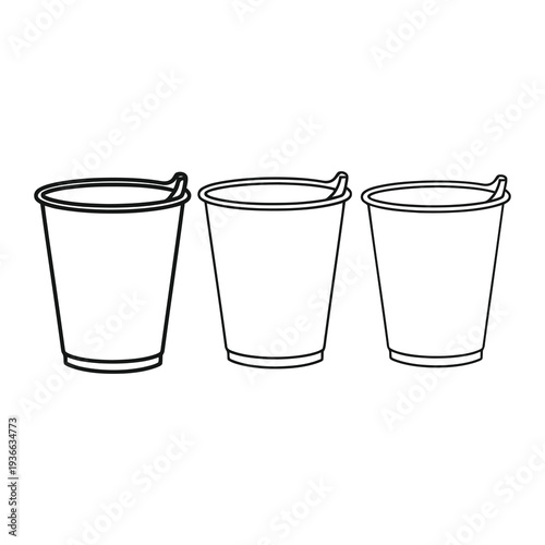 Three empty buckets with handles on white background for icons icon
