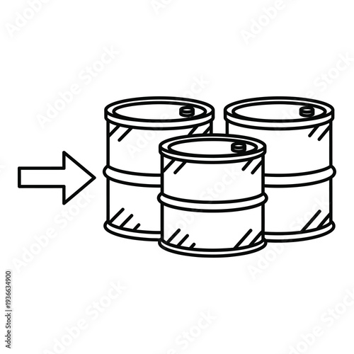 Three oil drums with arrow pointing to the right side icon