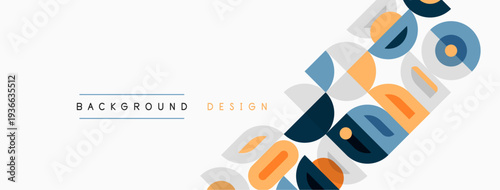 Abstract geometric shapes create modern background. Soft colors, lines, curves offer simple design aesthetic. Minimalist style.