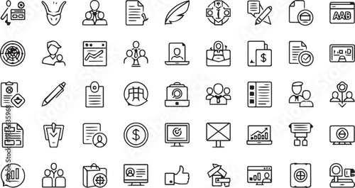 Human Resources and Financial Growth Outline Icons - Modern Strategic Planning Vector Graphics