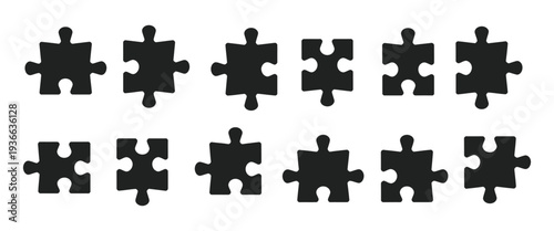 Puzzle Pieces Icon Vector Simple Black Jigsaw Puzzle Silhouette for Problem Solving Concept Illustration