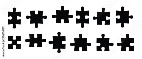 Puzzle Pieces Icon Vector Simple Black Jigsaw Puzzle Silhouette for Problem Solving Concept Illustration
