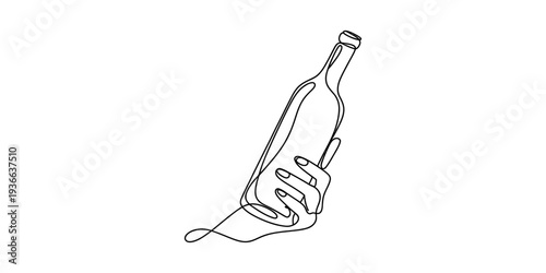 Minimalist Line Art of Hand Holding Wine Bottle, Elegant Single Line Drawing, Abstract Minimal Style
