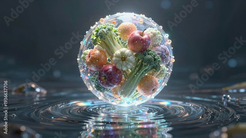 Futuristic food display in bubble dome