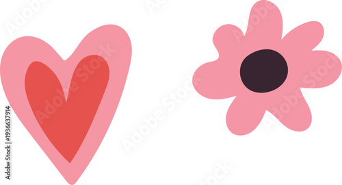 Colorful heart and flower icons on for love and friendship concepts