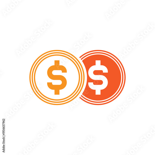 Illustration of two simple dollar coins