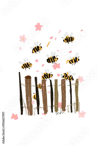Springtime Mason Bee Hotel Illustration