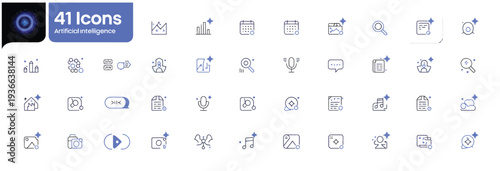 Digital technology and artificial intelligence icons set