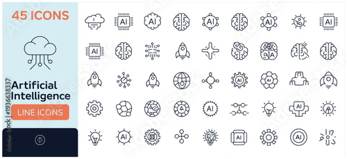 Collection of 45 artificial intelligence line icons