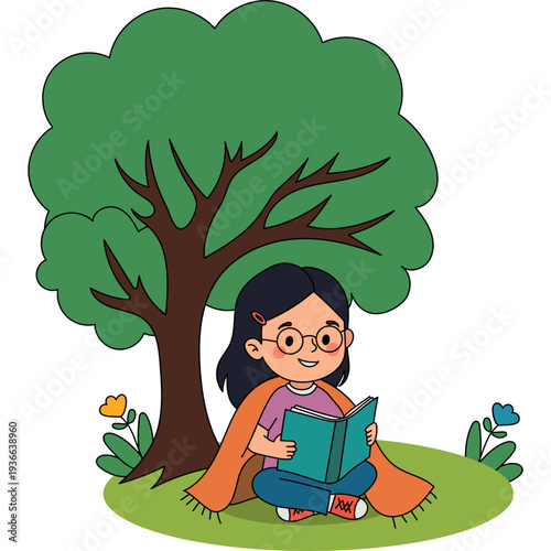 Girl Reading Under Tree