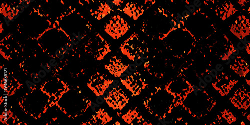 Abstract fiery pattern of red shapes against a stark black background