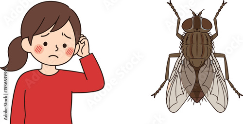 Annoyed girl bothered by fly insect vector illustration pest nuisance concept with child reacting to buzzing bug